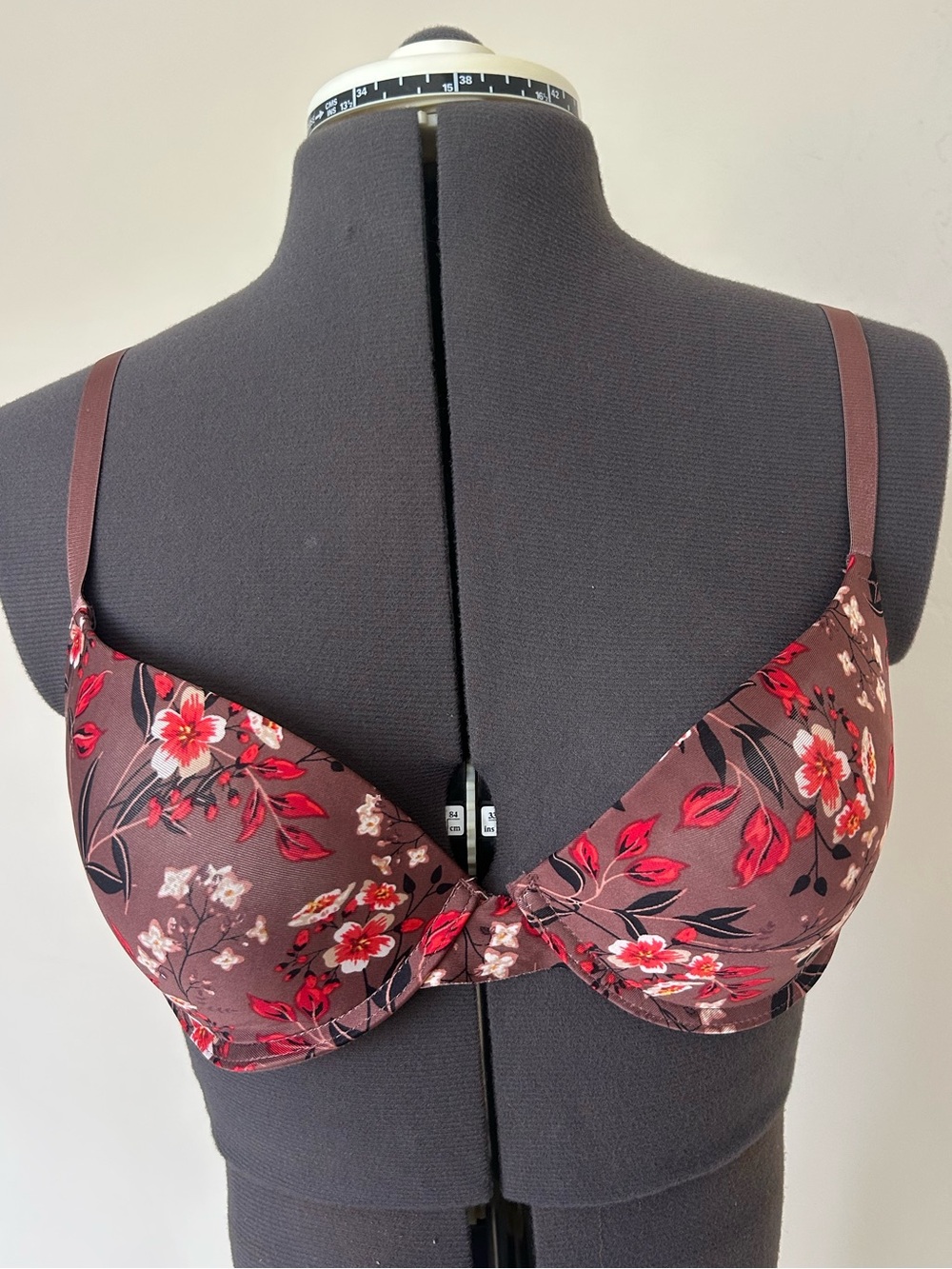 Prima Valentina underwire T-shirt bra chocolate brown Floral 36C (1827)